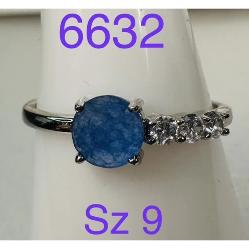 Bomb Party Blue Ring Lot 2 Size 9 Teardrop Round Rhodium Plated CZ Rings